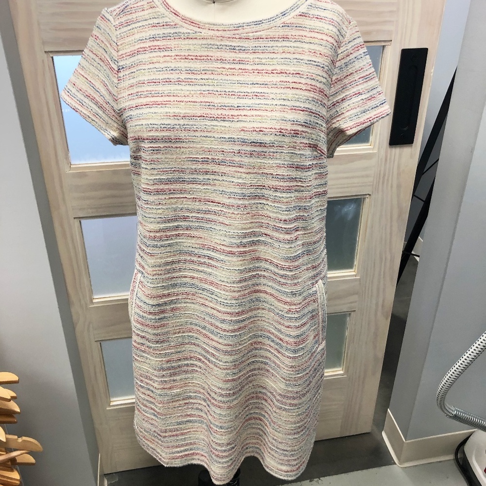 white shift dress with pockets